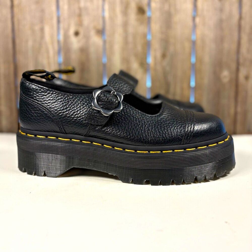 Dr. Martens Addina FLWR Mary Jane Strap Buckle Shoes Womens size 8 Black Leather